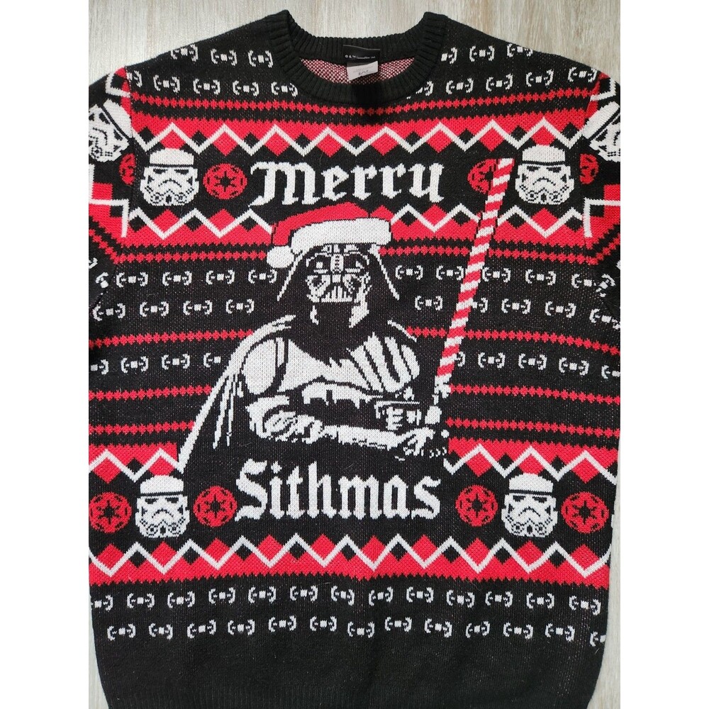 Disney Star Wars Holiday Sweater Red Black Merry Sithmas Darth Vader Thick Sz M - Picture 2 of 7